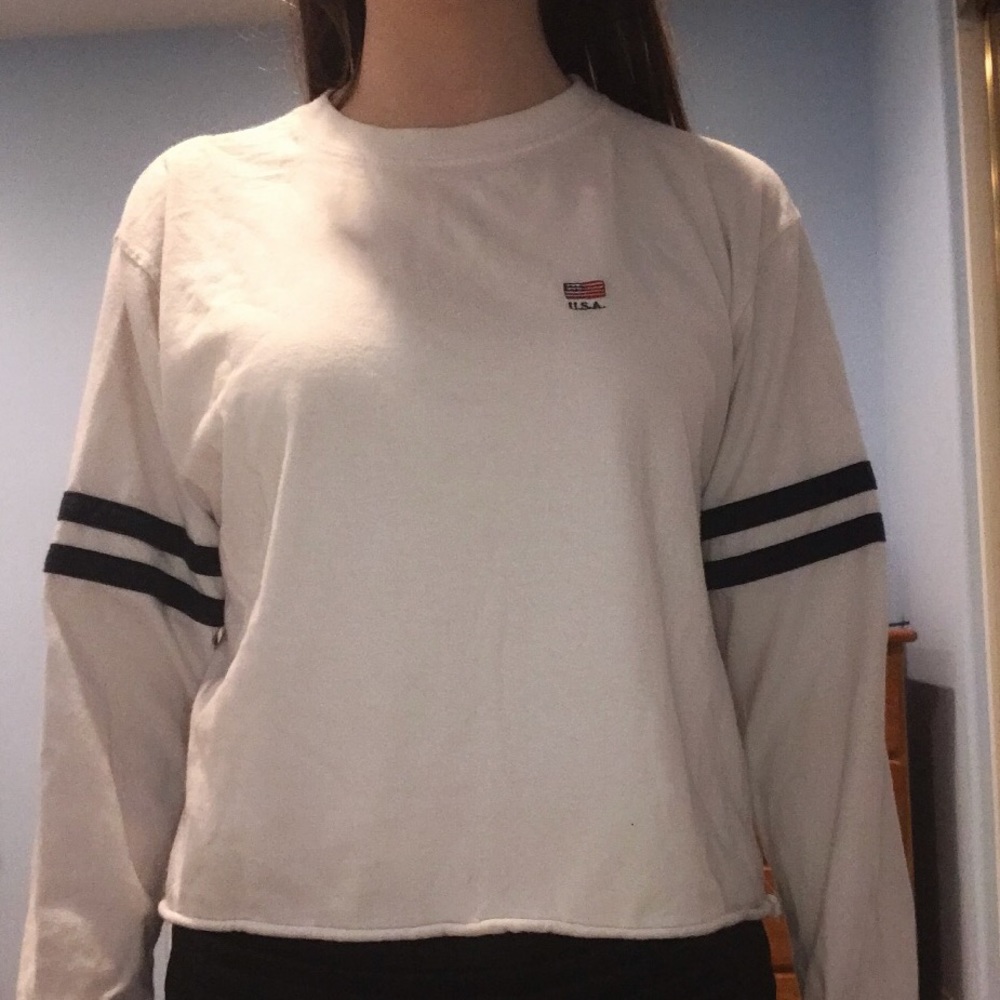 white long sleeve shirt with american flag